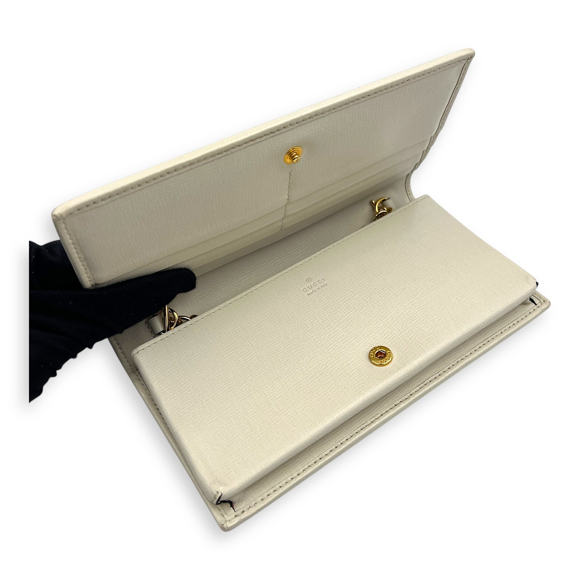 Horsebit 1955 Wallet On Chain Grey in Coated Canvas, Gold hardware