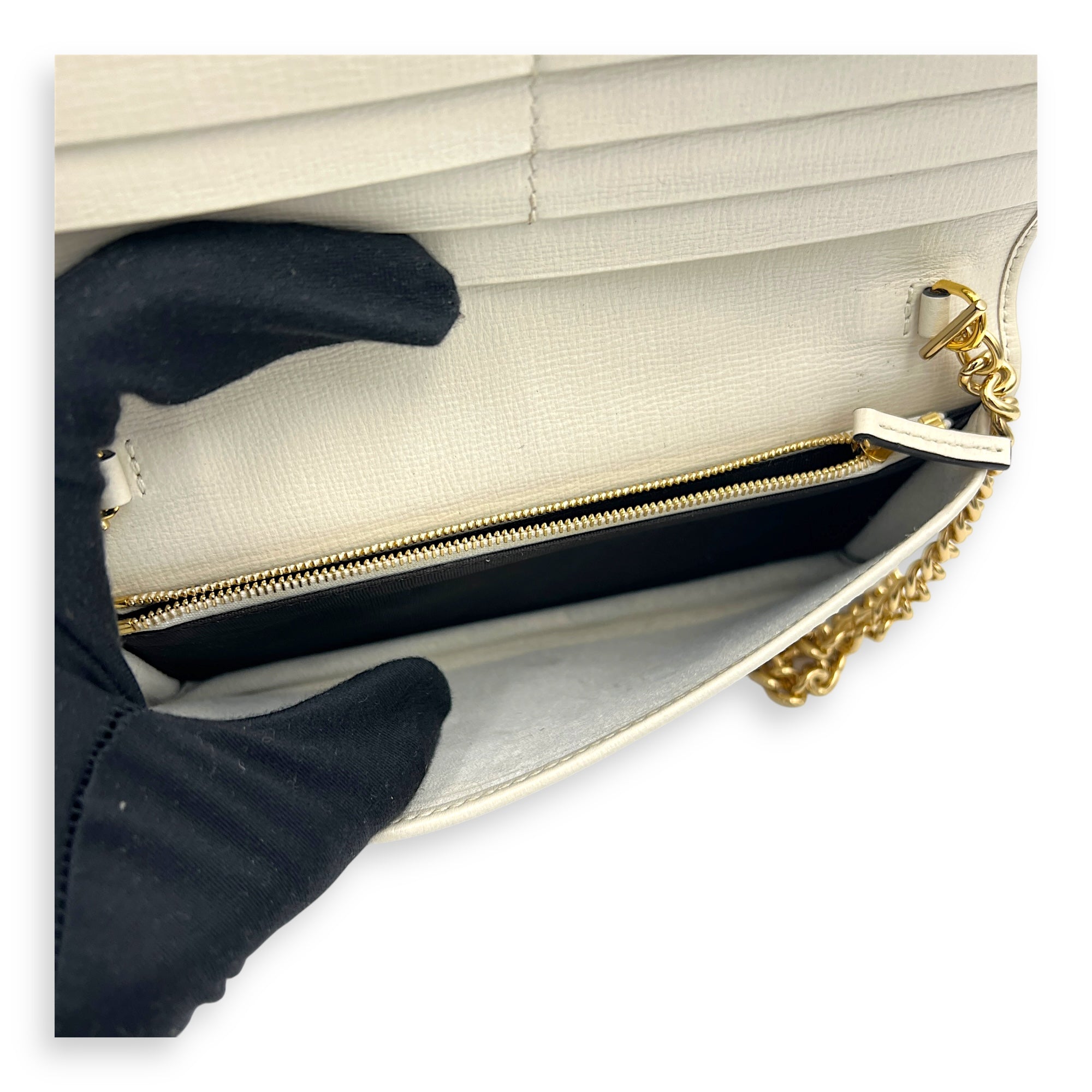 Horsebit 1955 Wallet On Chain Grey in Coated Canvas, Gold hardware