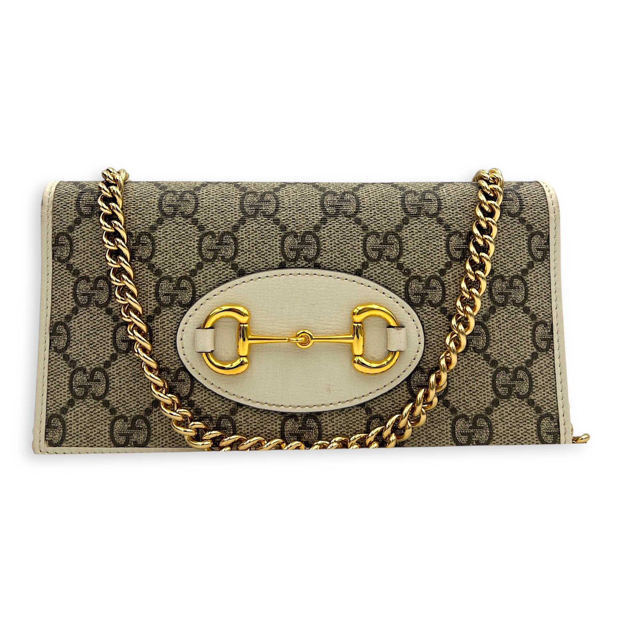 Horsebit 1955 Wallet On Chain Grey in Coated Canvas, Gold hardware