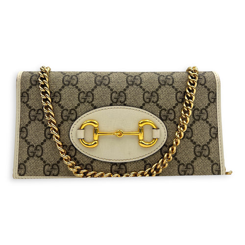 Horsebit 1955 Wallet On Chain Grey in Coated Canvas, Gold hardware