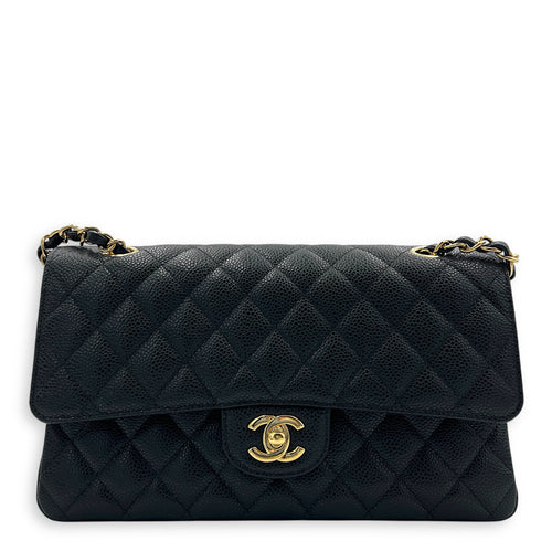 Classic Shoulder Bag Medium Black in Caviar Leather, Gold hardware