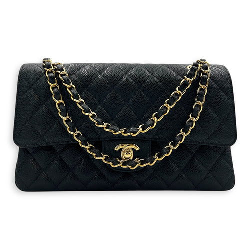 Classic Shoulder Bag Medium Black in Caviar Leather, Gold hardware