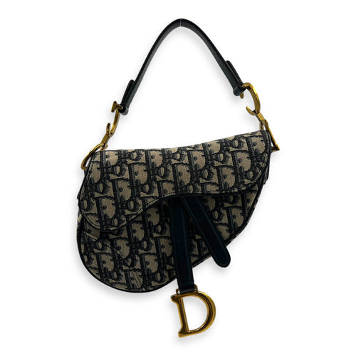 Saddle Shoulder Bag Mini Grey in Canvas, Gold hardware
