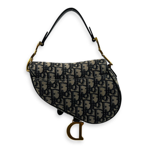 Saddle Shoulder Bag Mini Grey in Canvas, Gold hardware