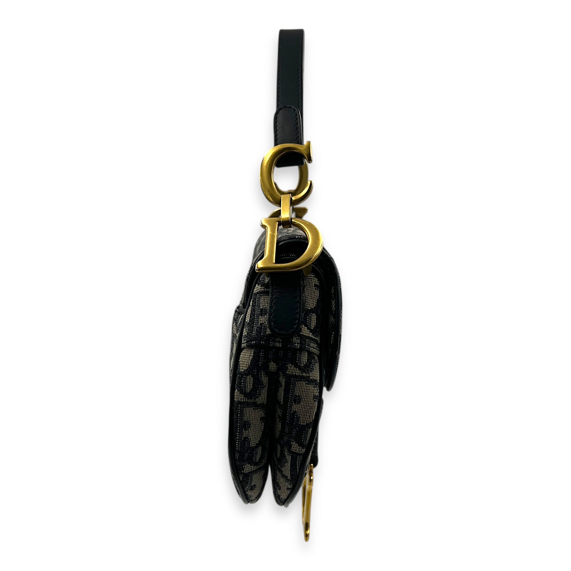Saddle Shoulder Bag Mini Grey in Canvas, Gold hardware