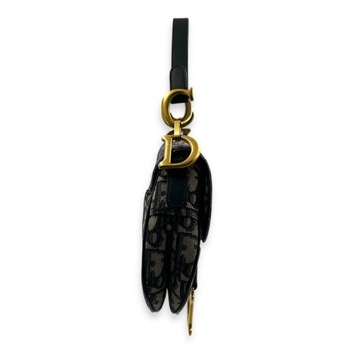 Saddle Shoulder Bag Mini Grey in Canvas, Gold hardware