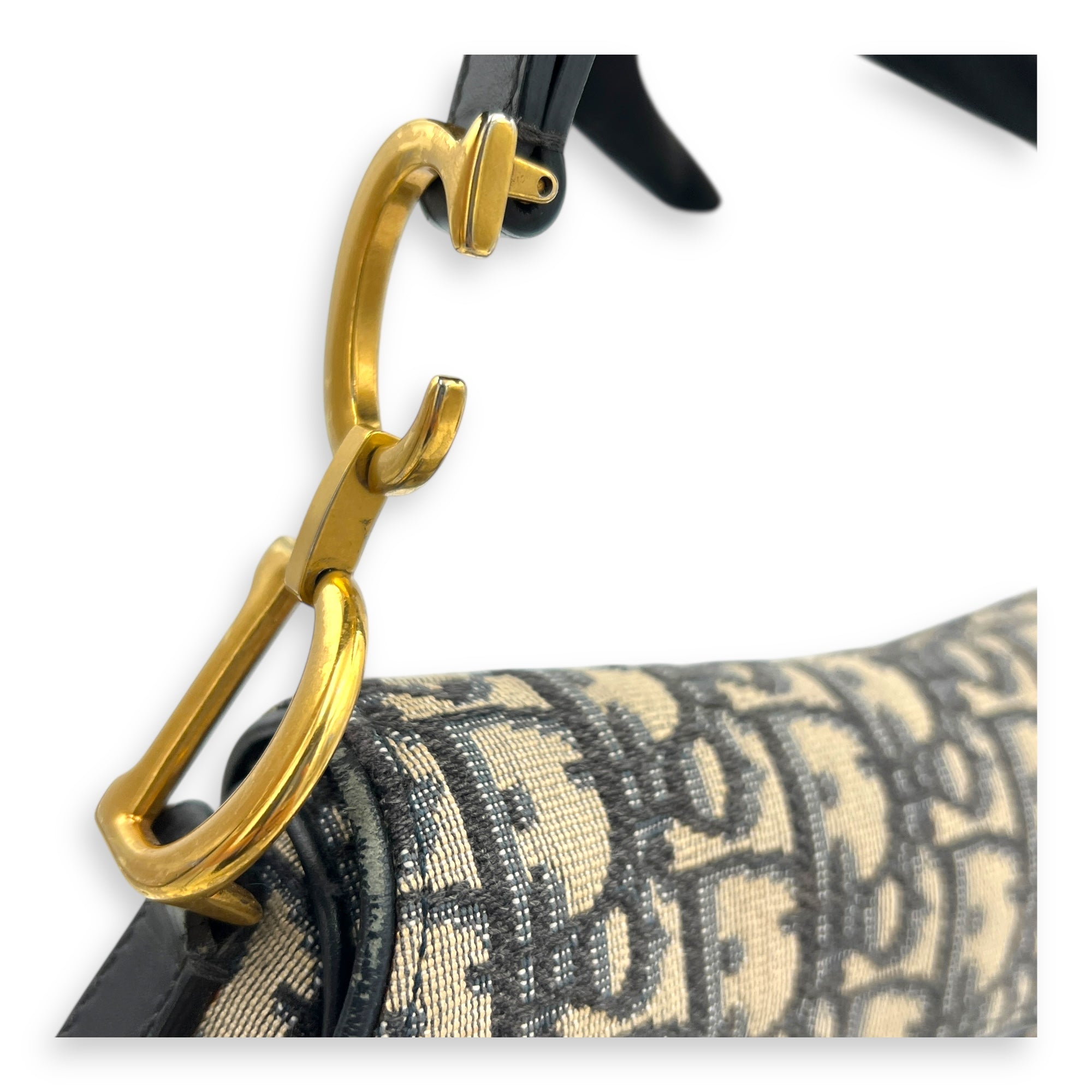 Saddle Shoulder Bag Mini Grey in Canvas, Gold hardware