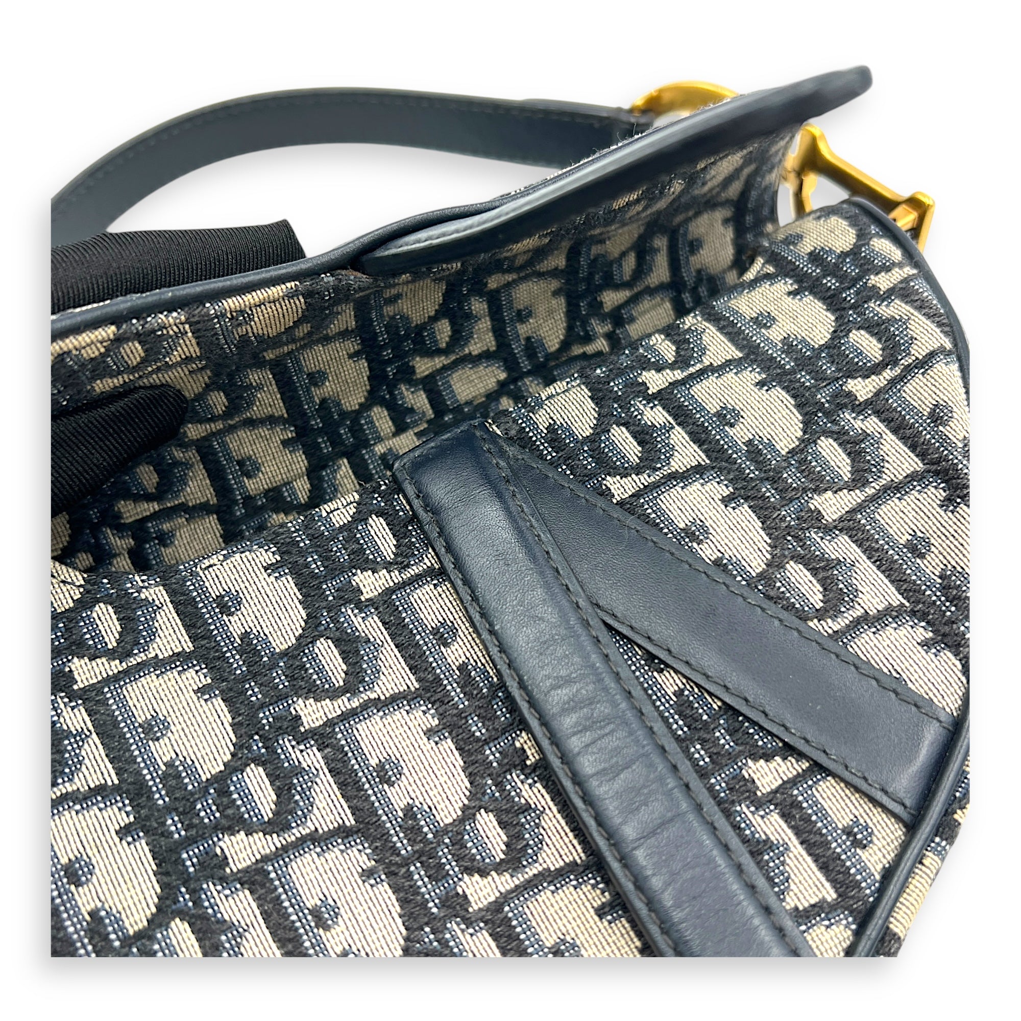 Saddle Shoulder Bag Mini Grey in Canvas, Gold hardware