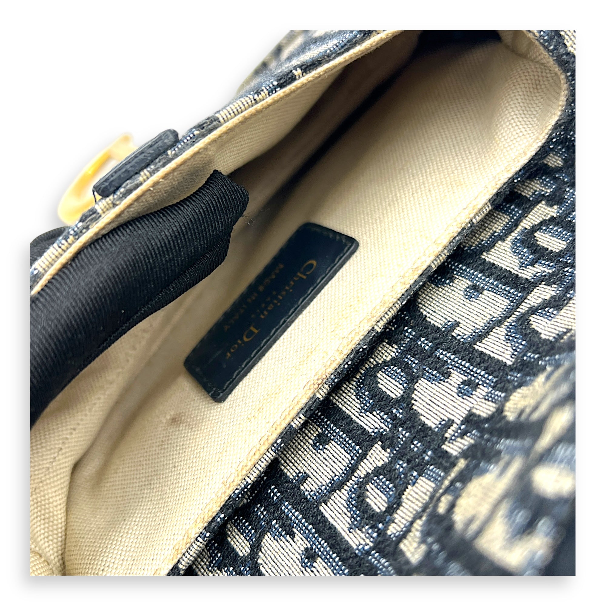 Saddle Shoulder Bag Mini Grey in Canvas, Gold hardware