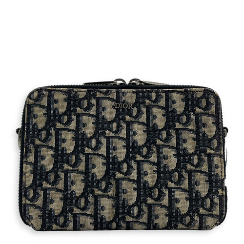 Oblique Blue Messenger in Canvas, Silver hardware