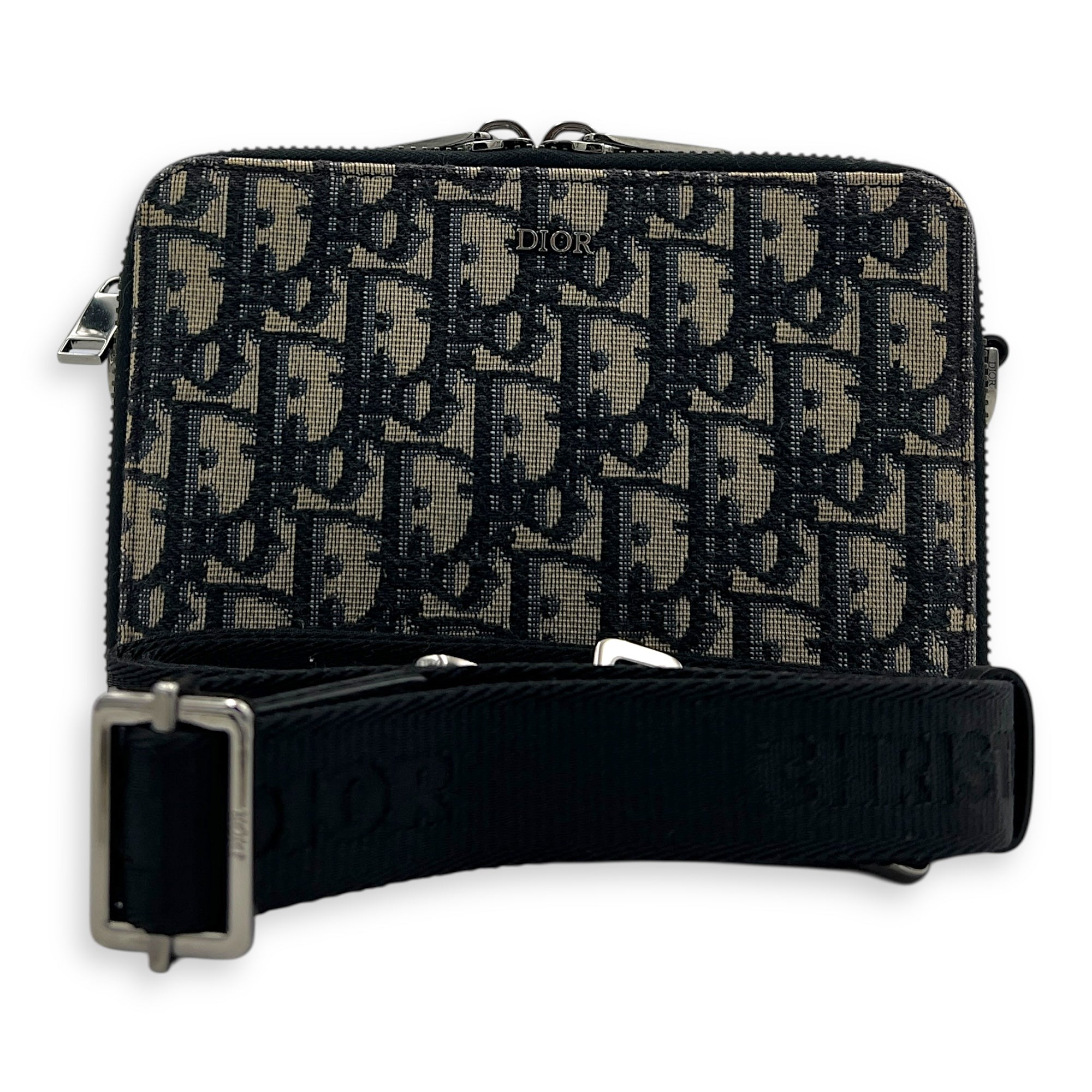 Oblique Blue Messenger in Canvas, Silver hardware