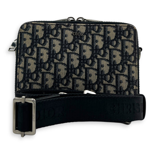 Oblique Blue Messenger in Canvas, Silver hardware