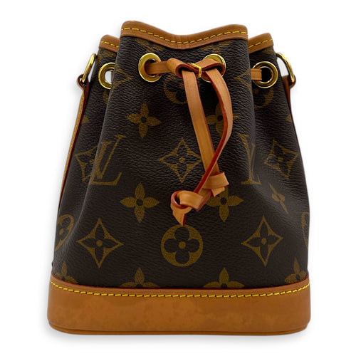 NeoNoe Bucket Bag Nano Brown in Coated Canvas, Gold hardware