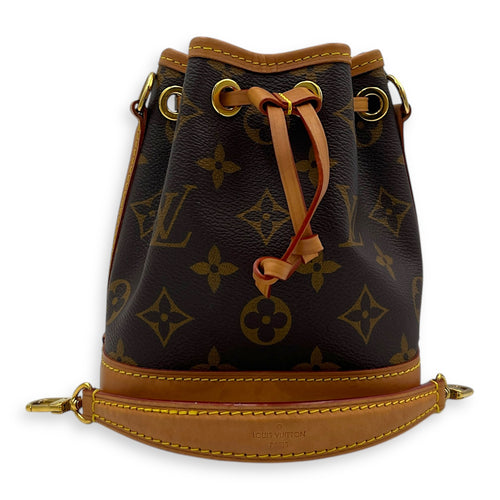 NeoNoe Bucket Bag Nano Brown in Coated Canvas, Gold hardware