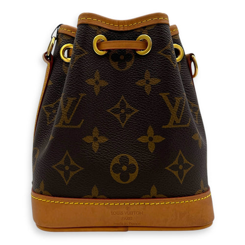 NeoNoe Bucket Bag Nano Brown in Coated Canvas, Gold hardware