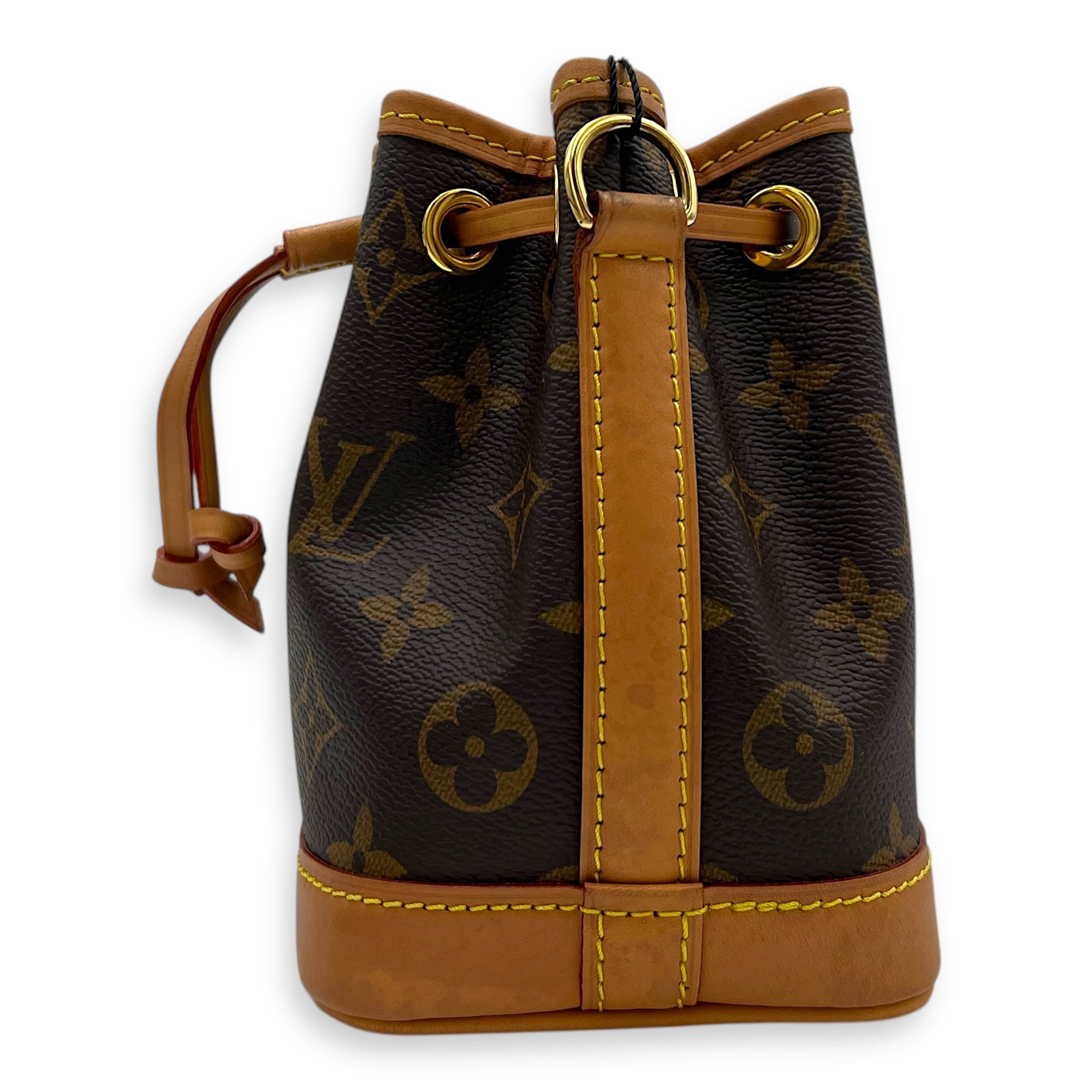 NeoNoe Bucket Bag Nano Brown in Coated Canvas, Gold hardware