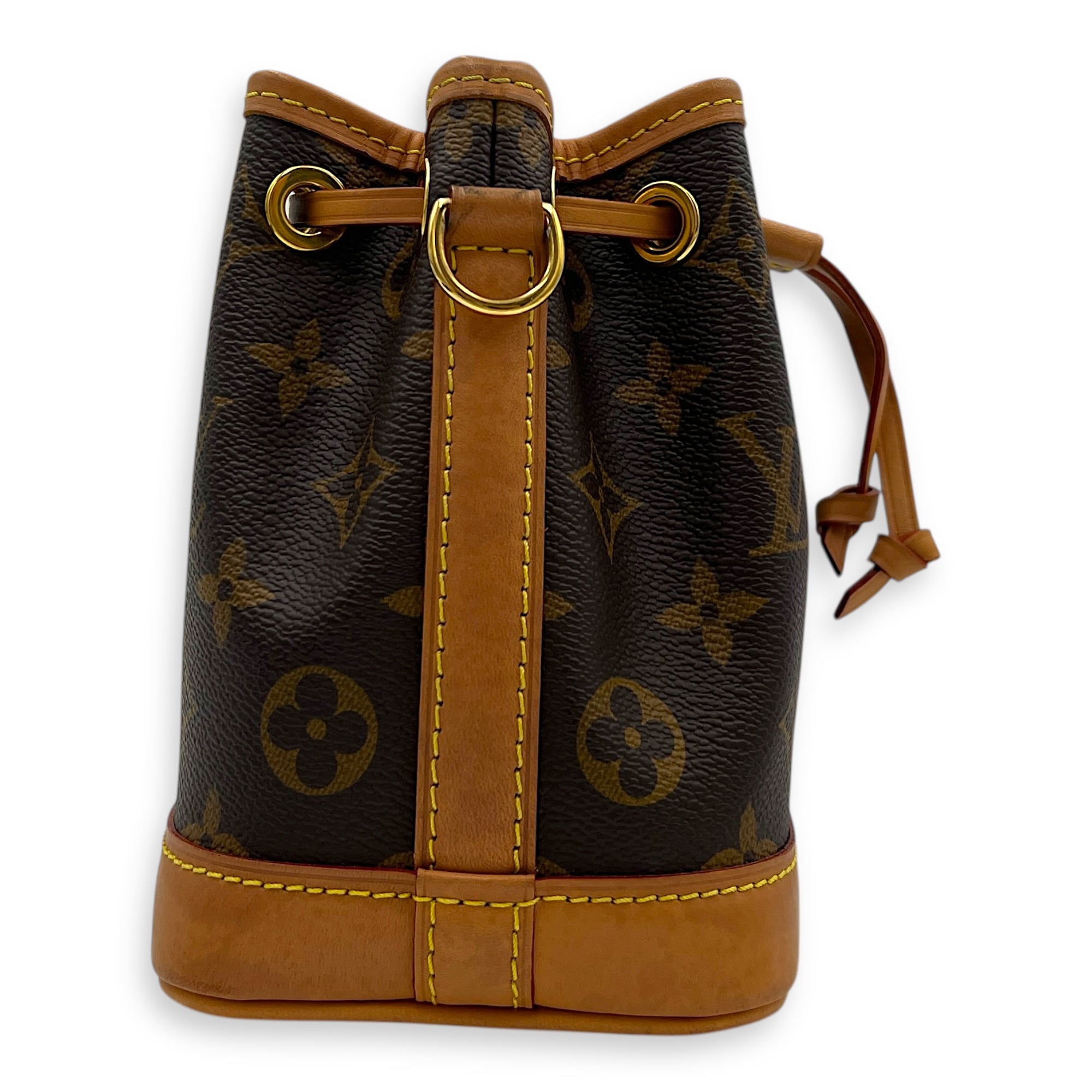 NeoNoe Bucket Bag Nano Brown in Coated Canvas, Gold hardware