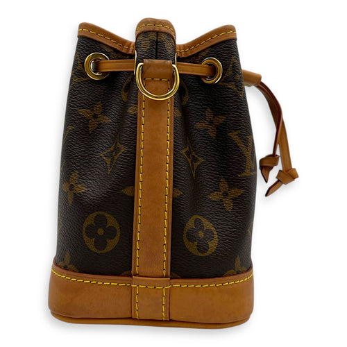 NeoNoe Bucket Bag Nano Brown in Coated Canvas, Gold hardware