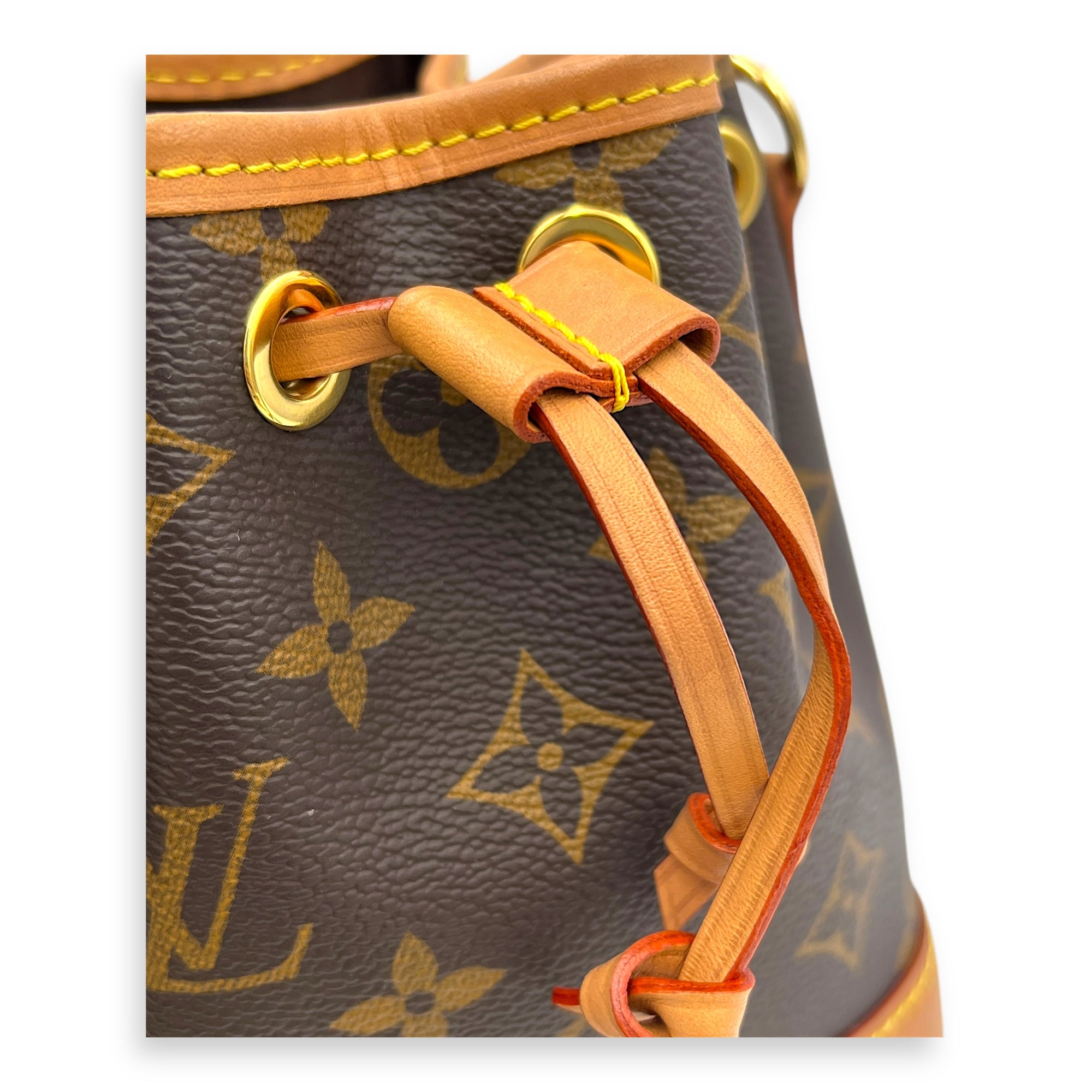 NeoNoe Bucket Bag Nano Brown in Coated Canvas, Gold hardware