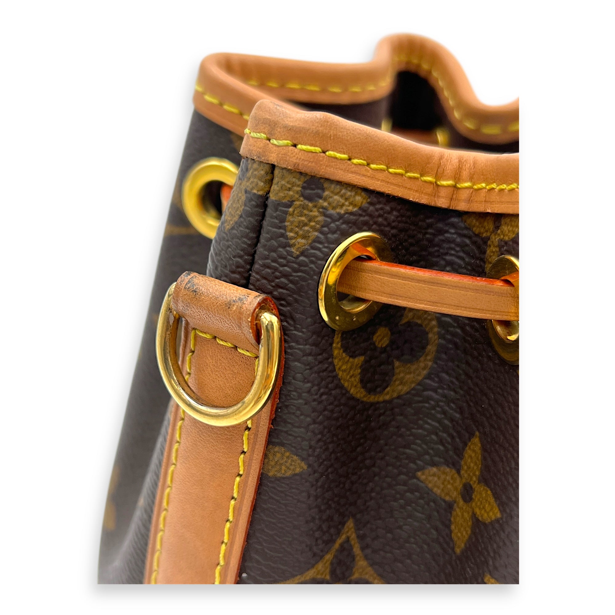 NeoNoe Bucket Bag Nano Brown in Coated Canvas, Gold hardware