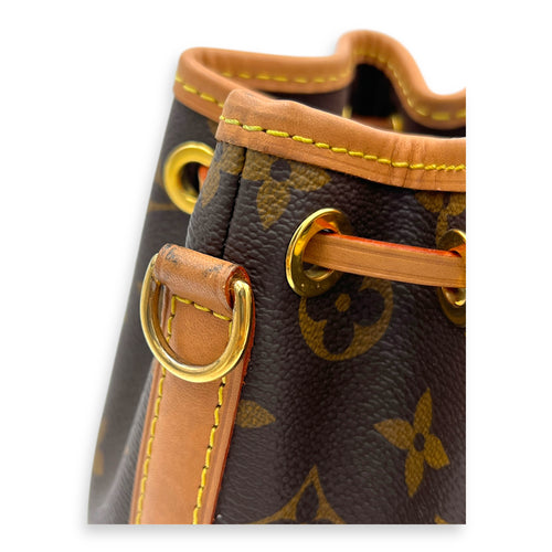 NeoNoe Bucket Bag Nano Brown in Coated Canvas, Gold hardware