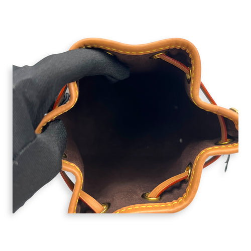 NeoNoe Bucket Bag Nano Brown in Coated Canvas, Gold hardware