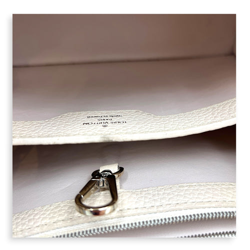 Capucines Top Handle Bag Beige in Taurillon Leather, Gold hardware