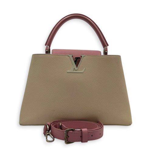 Capucines Top Handle Bag Beige in Taurillon Leather, Gold hardware