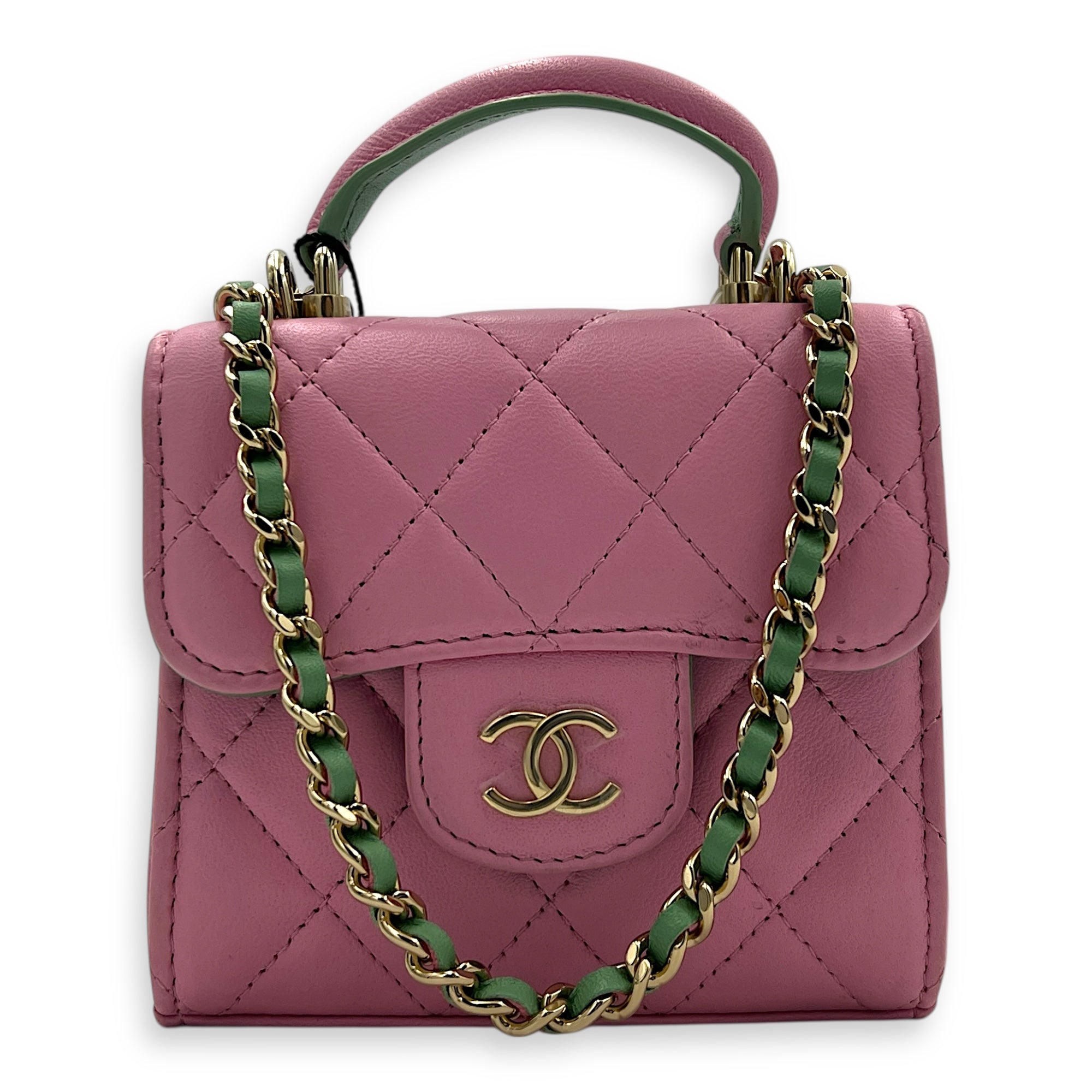 CC Top Handle Bag Pink in Lambskin, Gold hardware