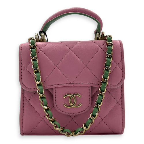 CC Top Handle Bag Pink in Lambskin, Gold hardware