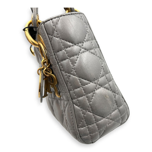 Lady Dior Micro Grey Top Handle Bag in Lambskin, Gold hardware