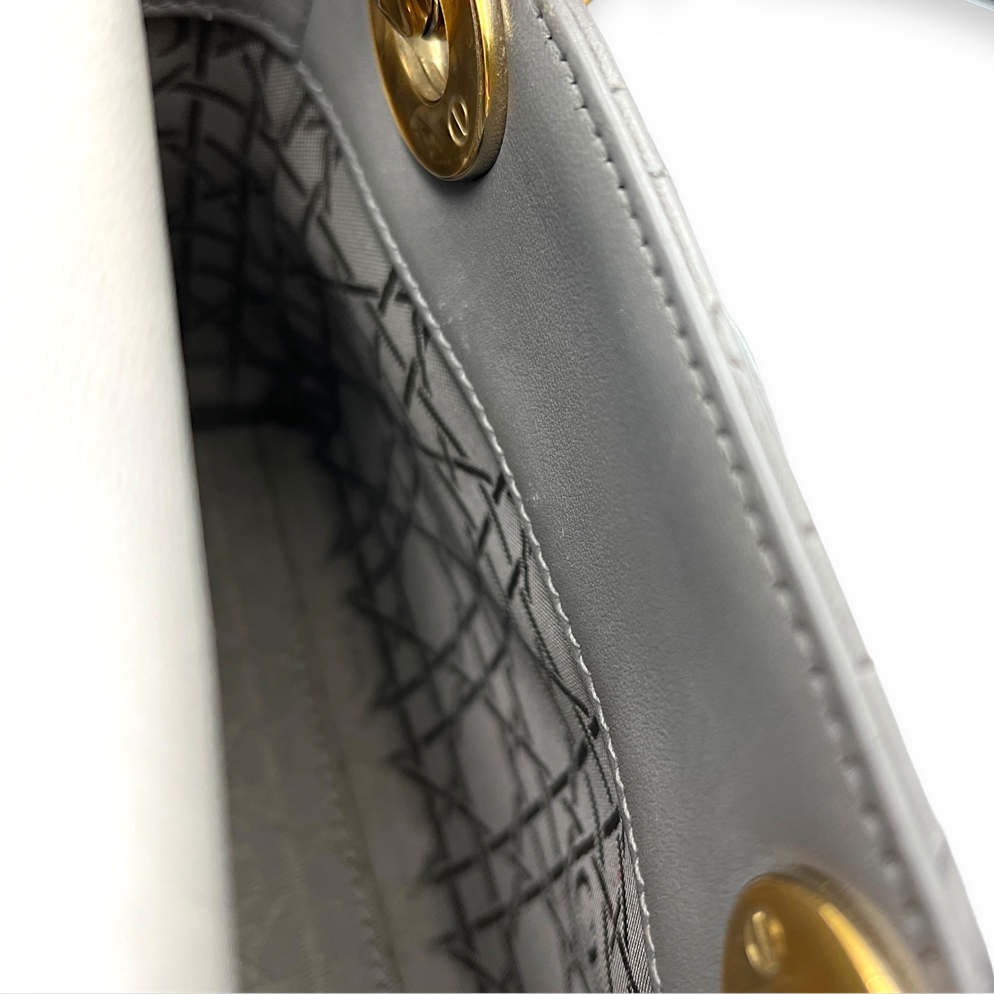 Lady Dior Micro Grey Top Handle Bag in Lambskin, Gold hardware
