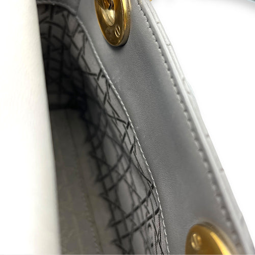 Lady Dior Micro Grey Top Handle Bag in Lambskin, Gold hardware