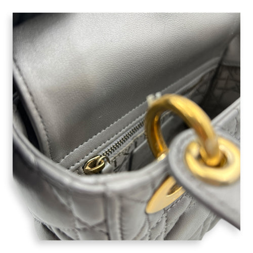 Lady Dior Micro Grey Top Handle Bag in Lambskin, Gold hardware
