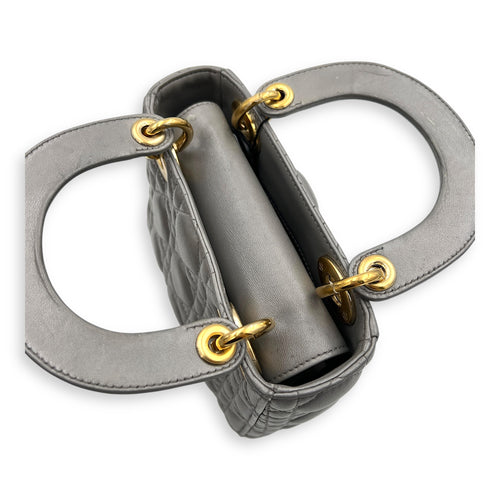Lady Dior Micro Grey Top Handle Bag in Lambskin, Gold hardware
