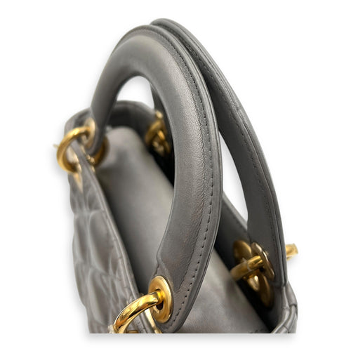 Lady Dior Micro Grey Top Handle Bag in Lambskin, Gold hardware