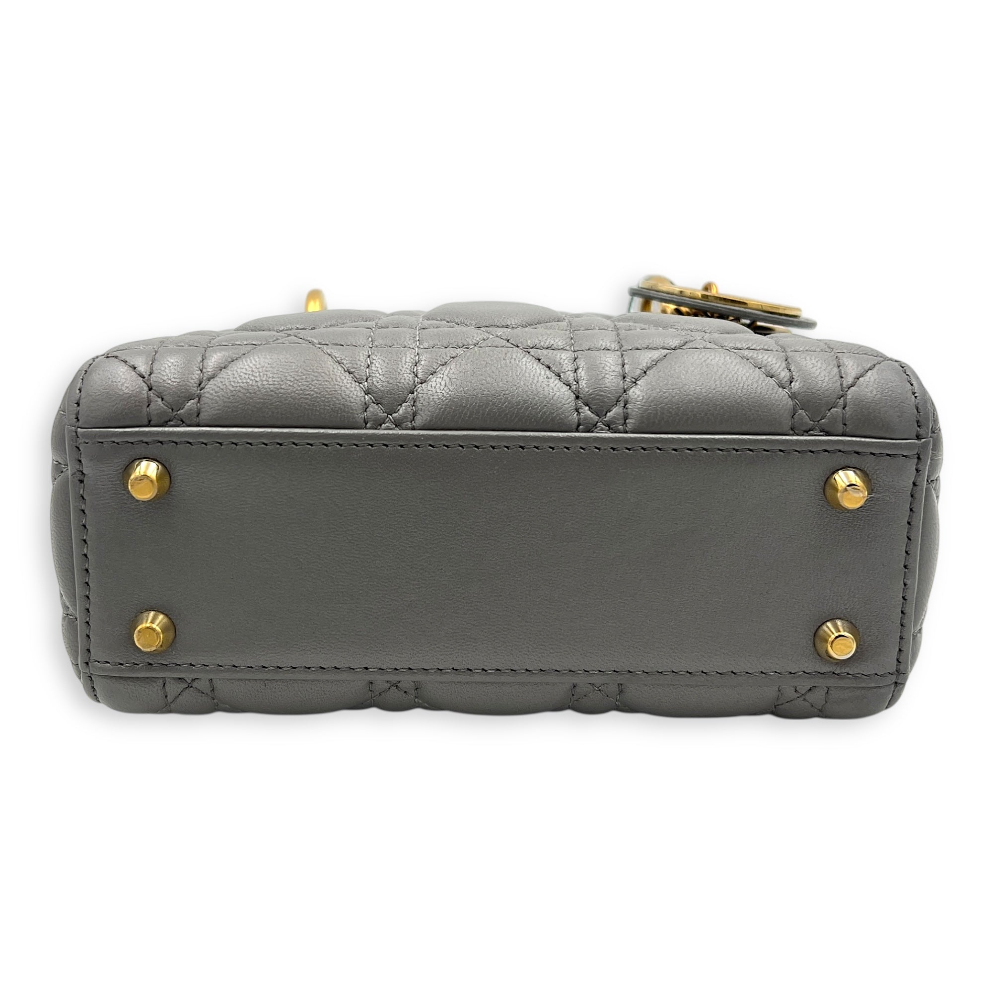 Lady Dior Micro Grey Top Handle Bag in Lambskin, Gold hardware