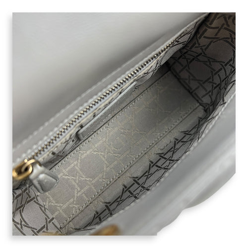 Lady Dior Micro Grey Top Handle Bag in Lambskin, Gold hardware
