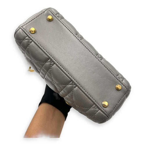 Lady Dior Micro Grey Top Handle Bag in Lambskin, Gold hardware