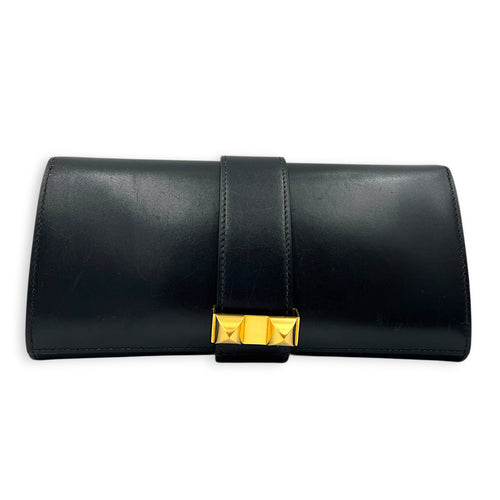 Medor Noir Clutch in Box Calfskin, Gold hardware