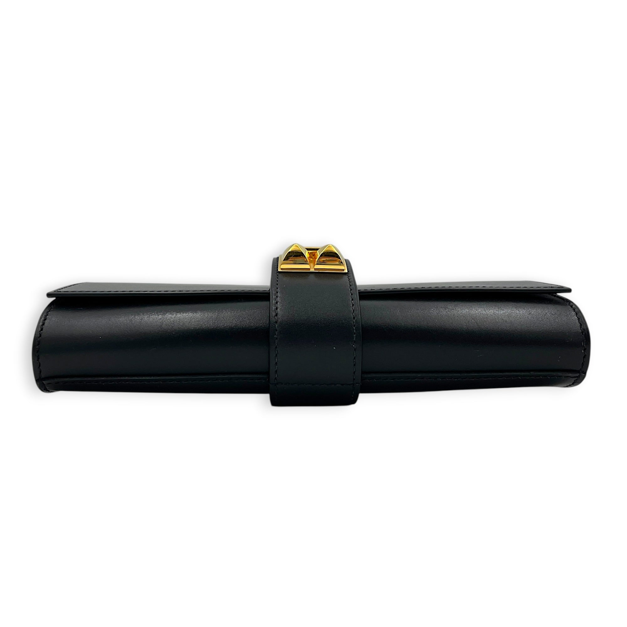 Medor Noir Clutch in Box Calfskin, Gold hardware