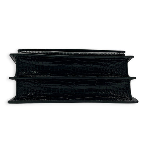 Sunset Shoulder Bag Black in Crocodile Embossed Calfskin, Gold hardware