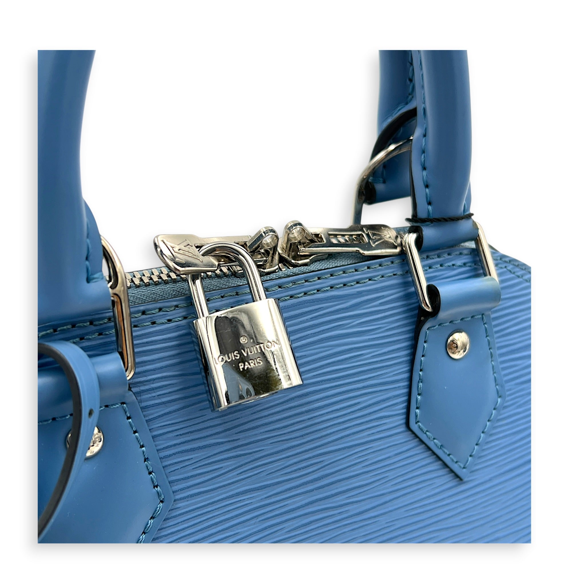 Alma Top Handle Bag BB Blue in Epi Leather, Silver hardware