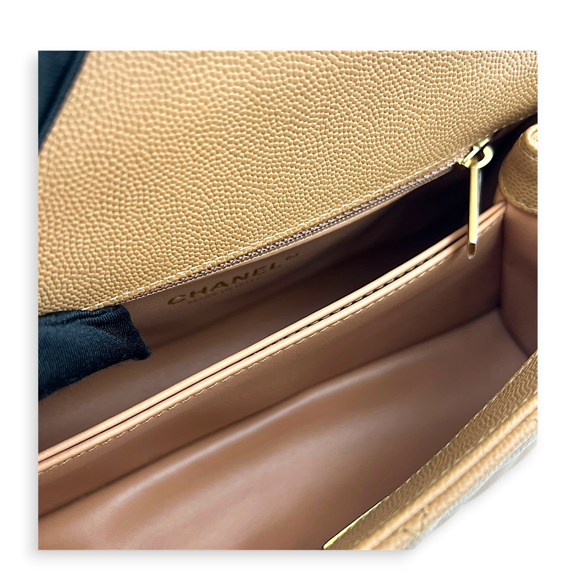Coco Handle Quilted Top Handle Bag Brown in Caviar Leather, Gold hardware