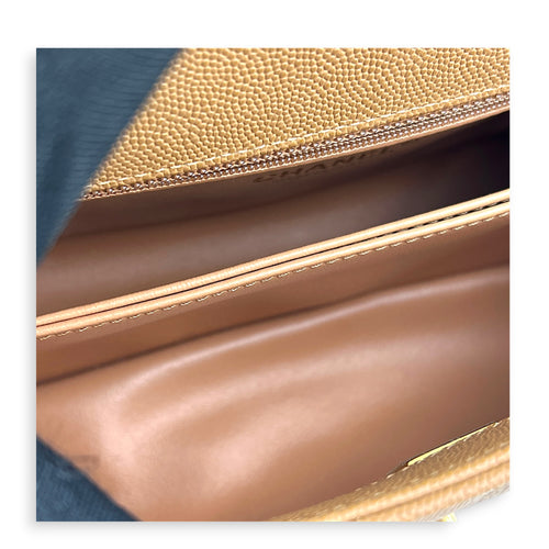 Coco Handle Quilted Top Handle Bag Brown in Caviar Leather, Gold hardware