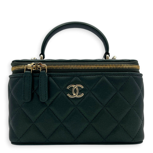 CC Vanity Bag Green in Lambskin, Gold hardware