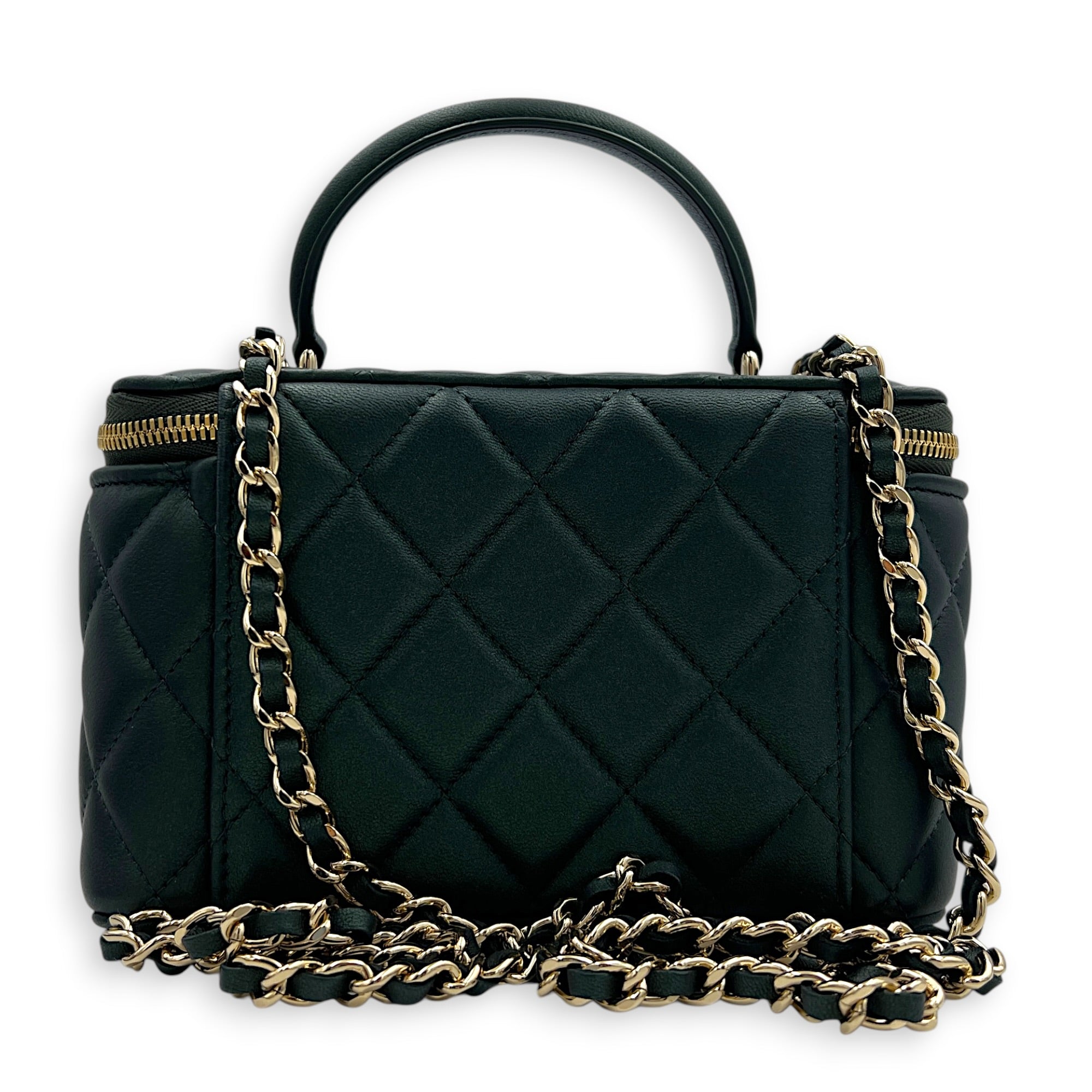 CC Vanity Bag Green in Lambskin, Gold hardware