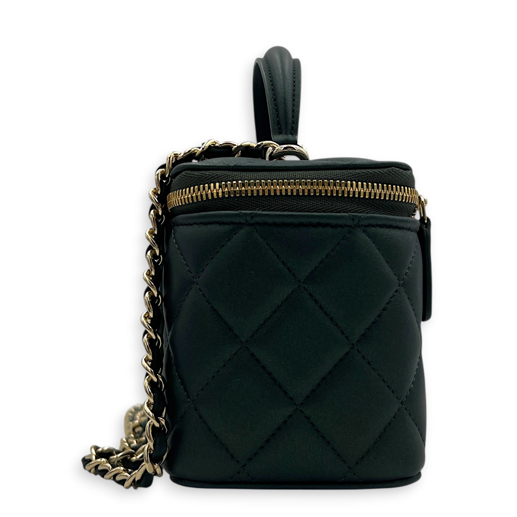 CC Vanity Bag Green in Lambskin, Gold hardware