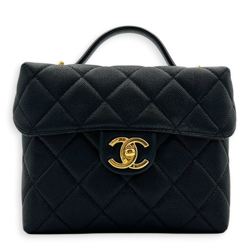 23C Vanity Box Top Handle Bag Black in Caviar Leather, Gold hardware