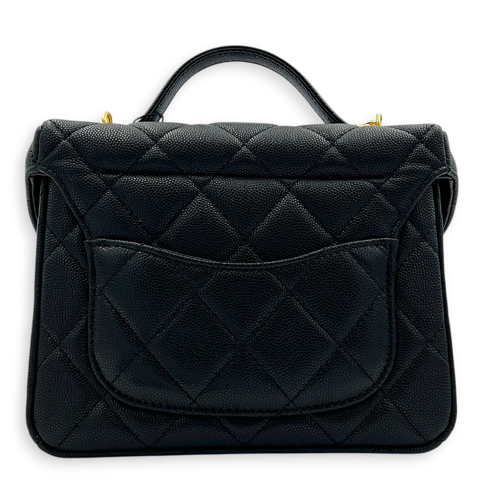 23C Vanity Box Top Handle Bag Black in Caviar Leather, Gold hardware